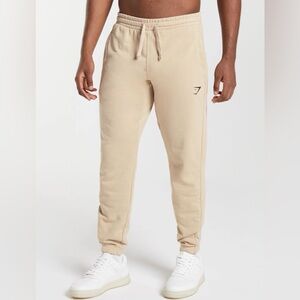 Men’s Gymshark heavy weight beige logo joggers sweatpants comfortable relaxed S